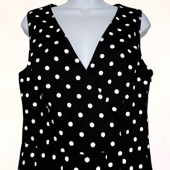 Lauren Ralph Lauren Black & White Fit & Flare Polka Dot Sleeveless Dress Size 12 - Picture 3 of 14